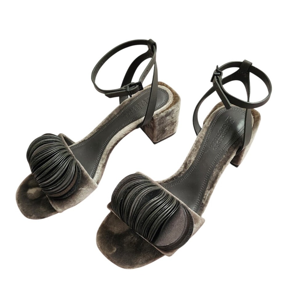 MERCEDES CASTILLO Riza Petal Velvet Block Heel Sandals Lead Gray 6.5